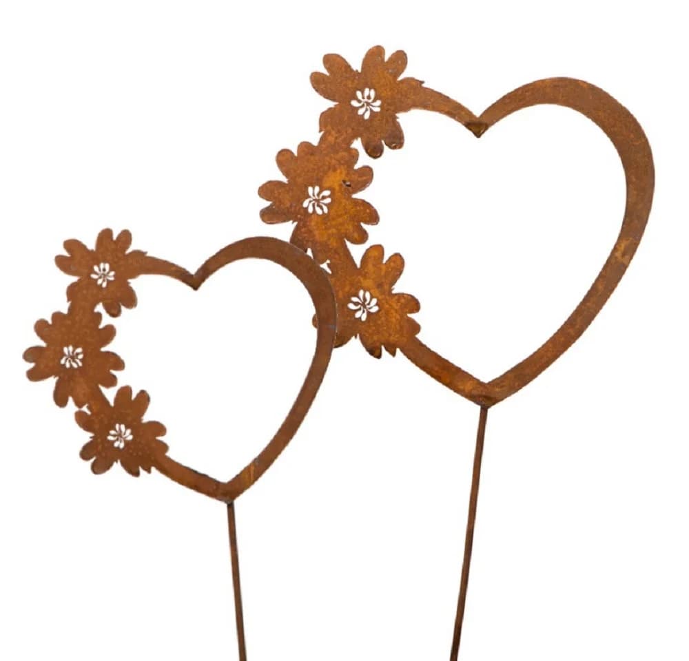 Dragimex Gartenstecker Metall Herz mit Blumen Rost