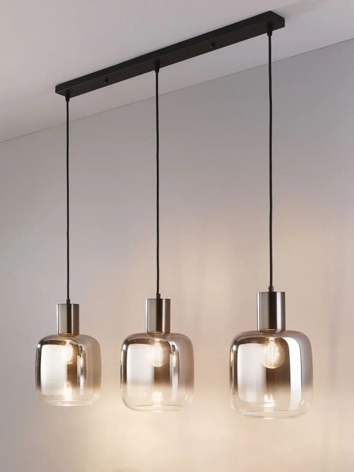 casa NOVA Pendelleuchte SVENJA 3-flammig Schwarz Metall Rauchglas