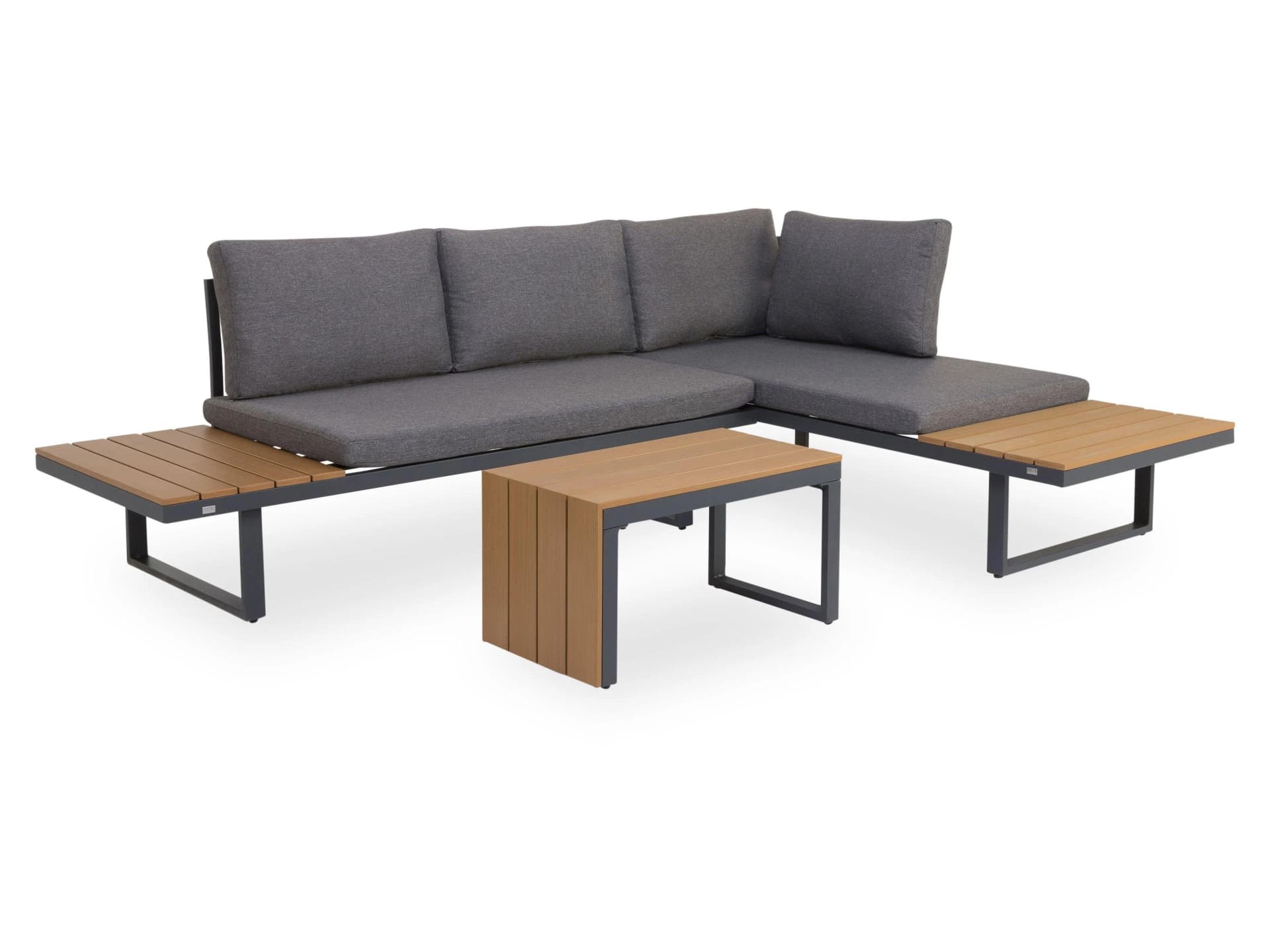 outdoor Loungeecke Runei Grau Aluminium mit Holzimitat
