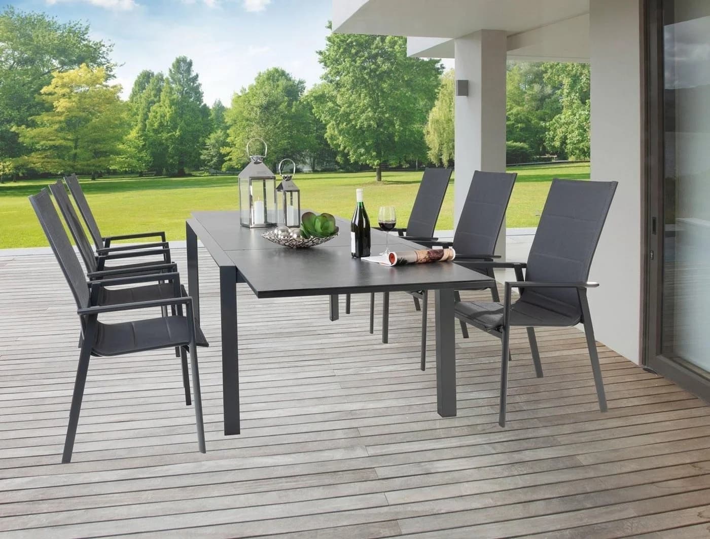 Outdoor Gartentisch LIVORNO Ausziehbar Anthrazit Aluminium Sicherheitsglas - Bild 3
