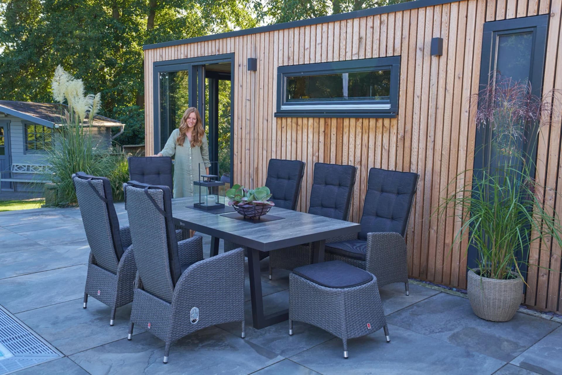 Gartensessel Outdoor London Grau-Braun Kunststoffgeflecht