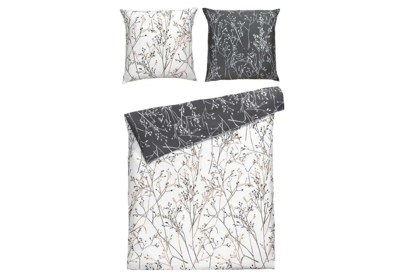 casa NOVA Bettwäsche RAHEL Schwarz/Weiß/Braun Satin Blattmuster - Bild 2