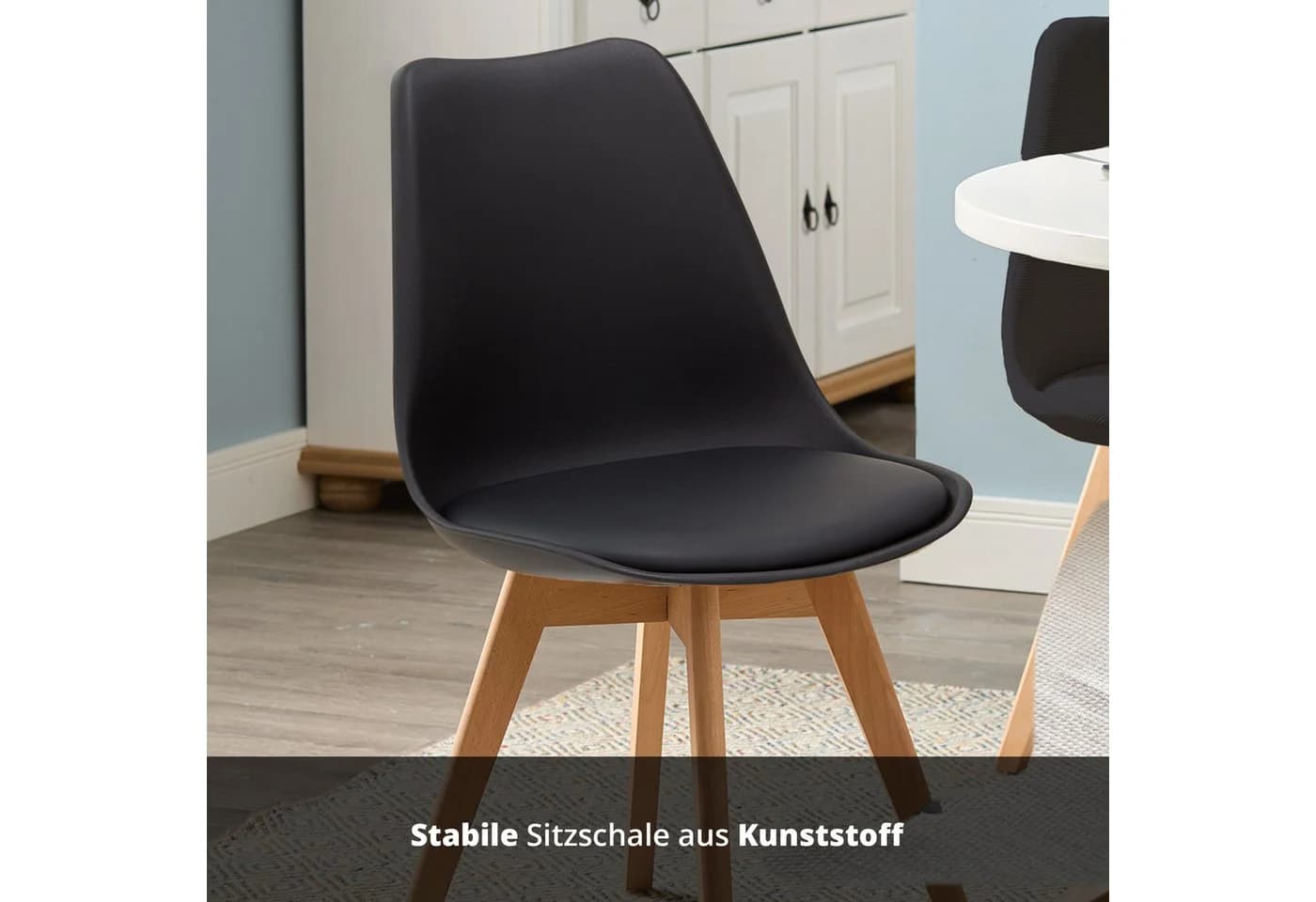KHG Esszimmerstuhl Küchenstuhl Schwarz Skandi Look Massivholz - Bild 4