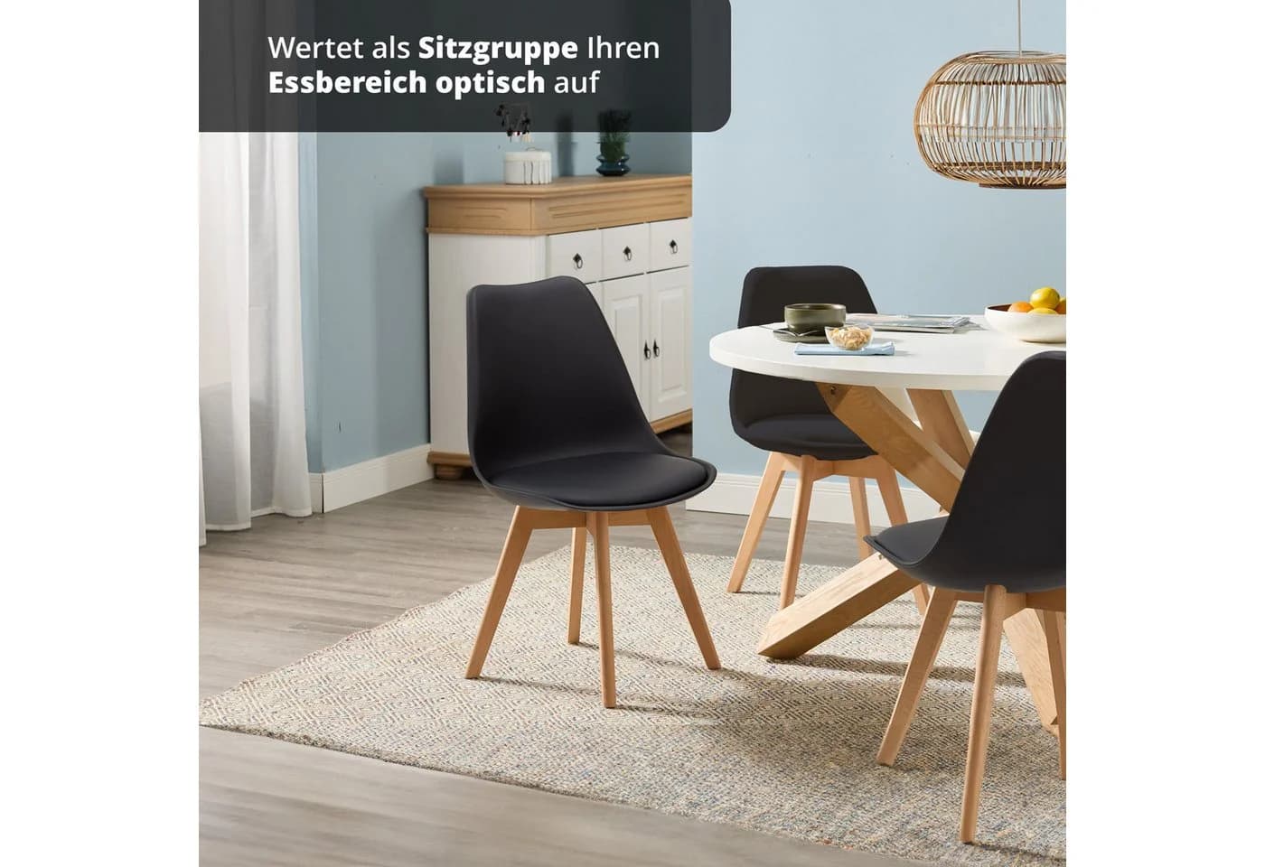 KHG Esszimmerstuhl Küchenstuhl Schwarz Skandi Look Massivholz - Bild 5