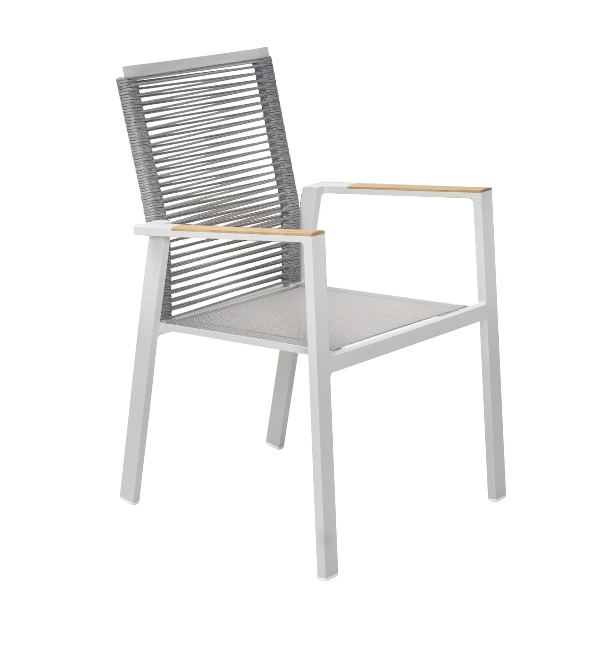 Gartenstuhl Outdoor FARUM Aluminium Teakholz Weiß Stapelbar