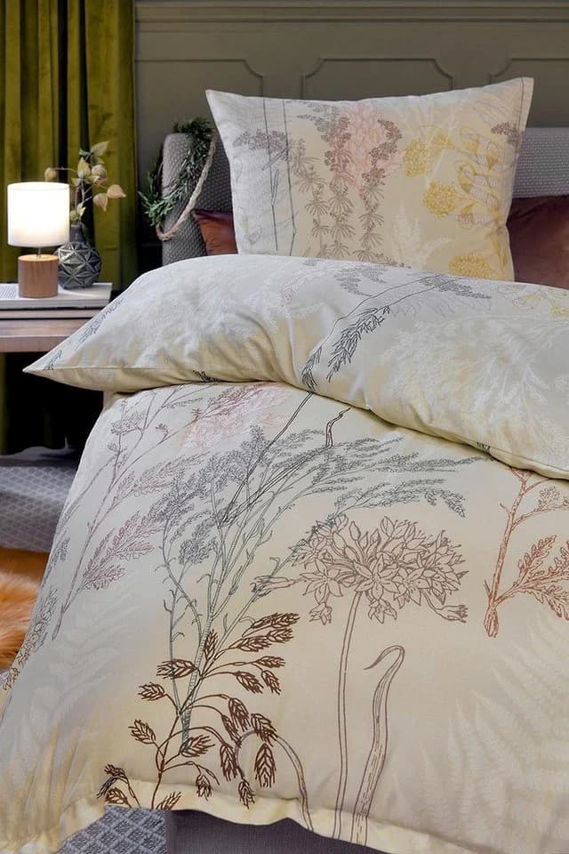casa NOVA Bettwäsche CAROL Satin Beige Braun Gelb Floral