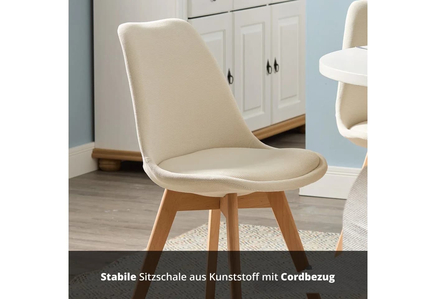 KHG Esszimmerstuhl Creme Skandi Look Massivholz Cord - Bild 4