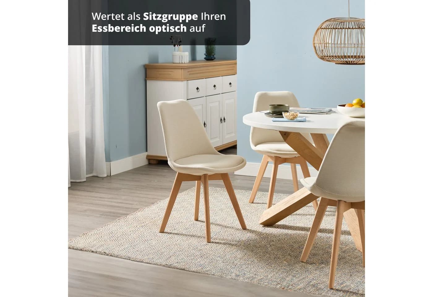 KHG Esszimmerstuhl Creme Skandi Look Massivholz Cord - Bild 5