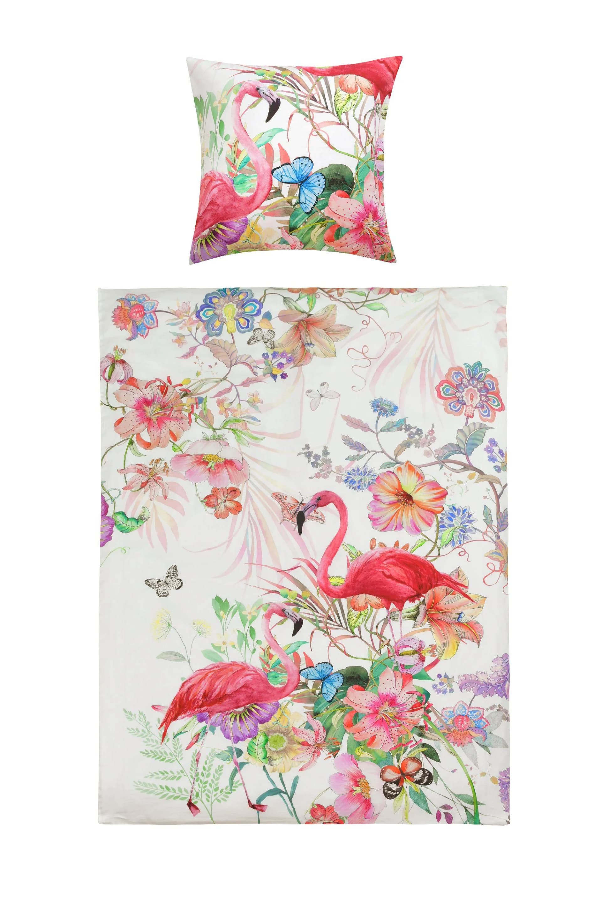 Casa Nova Wendebettwäsche FLORA Satin 100% Baumwolle Weiß/Bunt