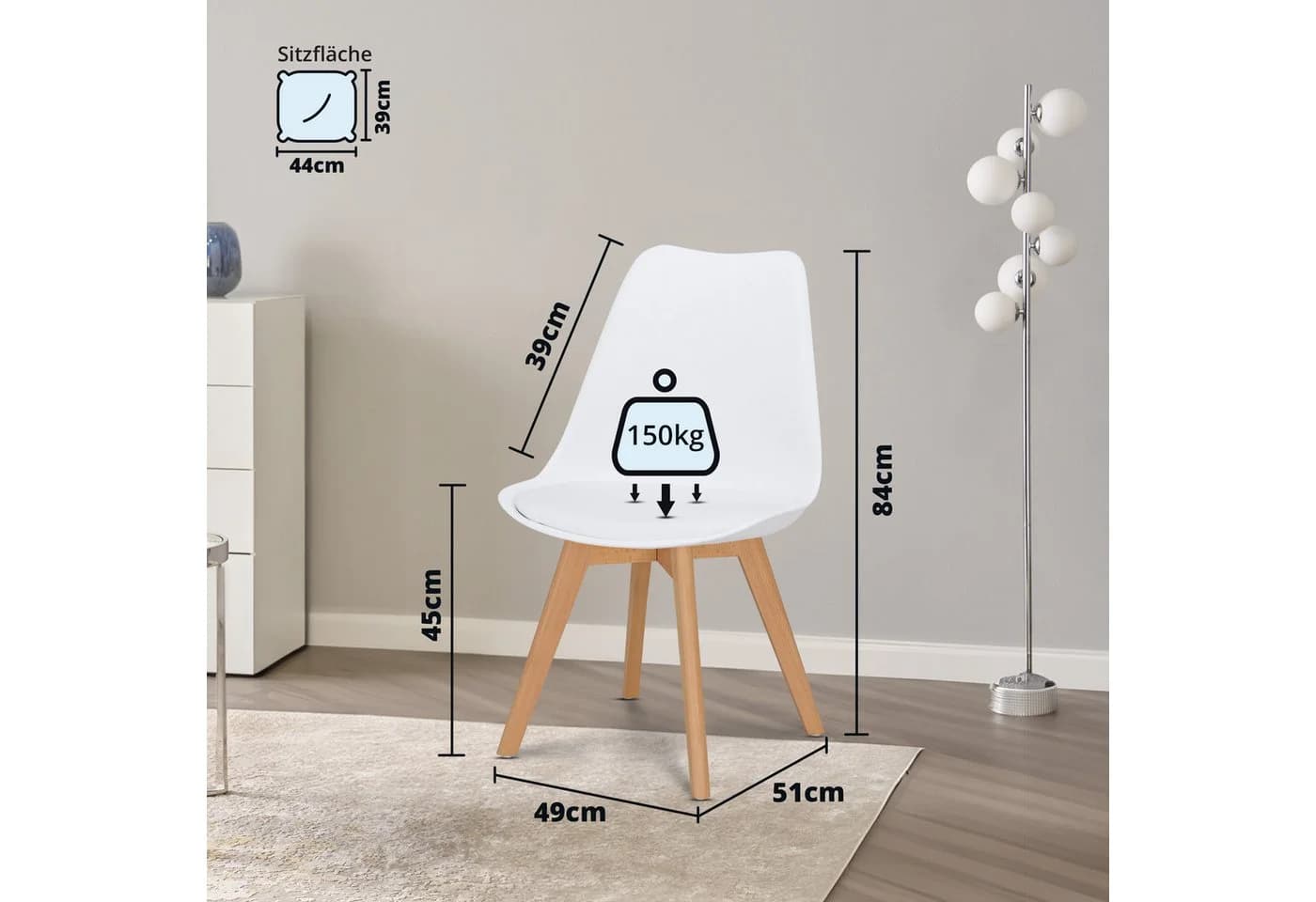 KHG Esszimmerstuhl Weiß Skandi Look Massivholz Kunstleder