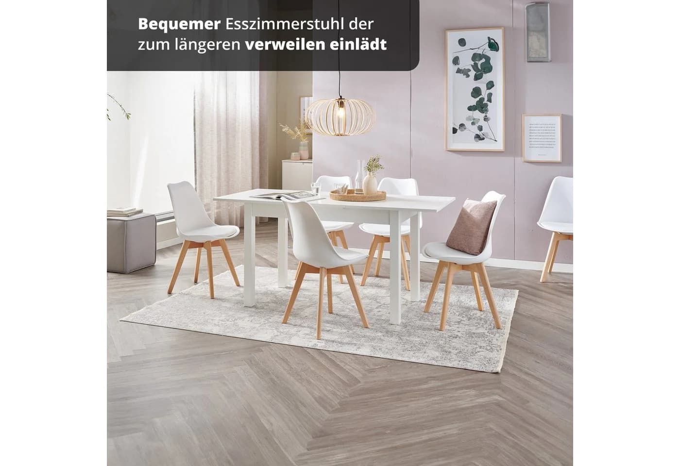 KHG Esszimmerstuhl Weiß Skandi Look Massivholz Kunstleder - Bild 3