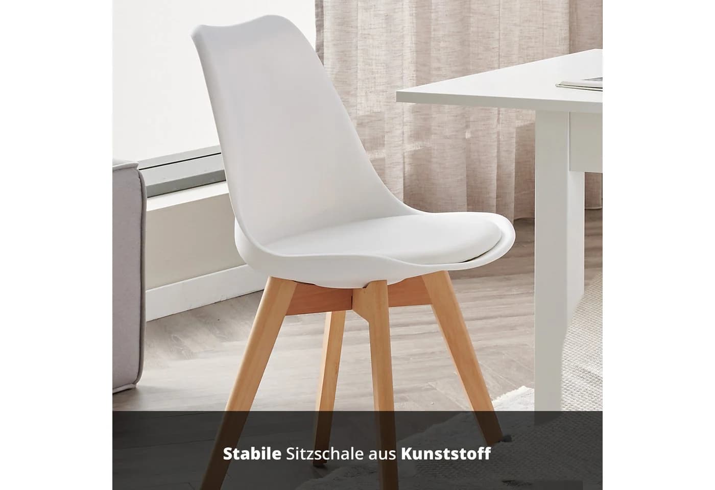 KHG Esszimmerstuhl Weiß Skandi Look Massivholz Kunstleder - Bild 4