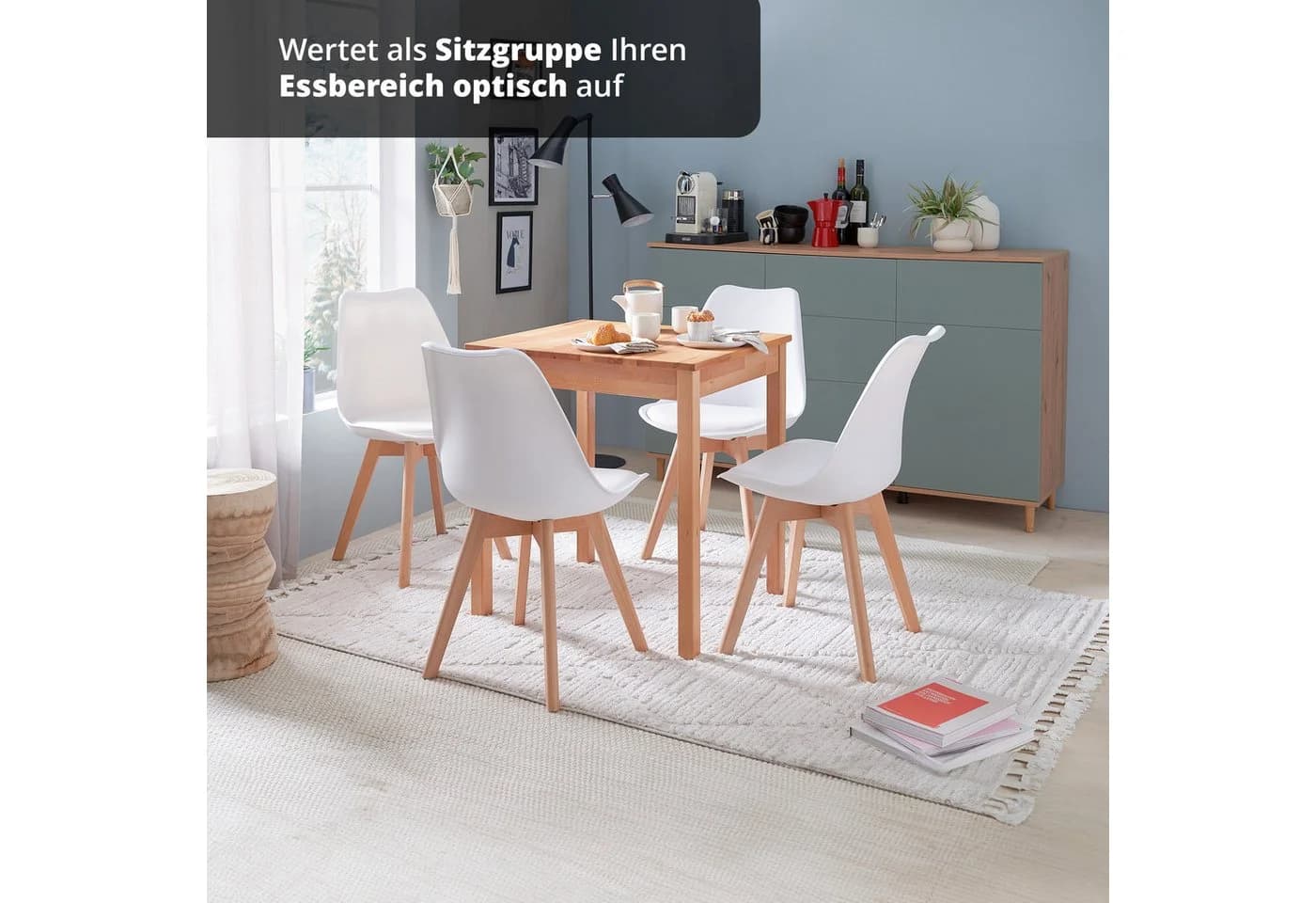 KHG Esszimmerstuhl Weiß Skandi Look Massivholz Kunstleder - Bild 5