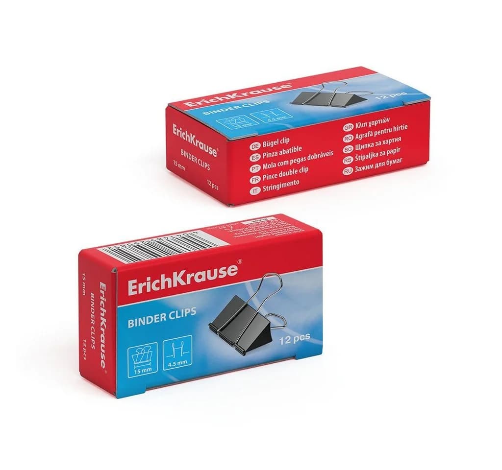 Erich Krause Foldback Klammern 15mm Schwarz Metall 12 Stück