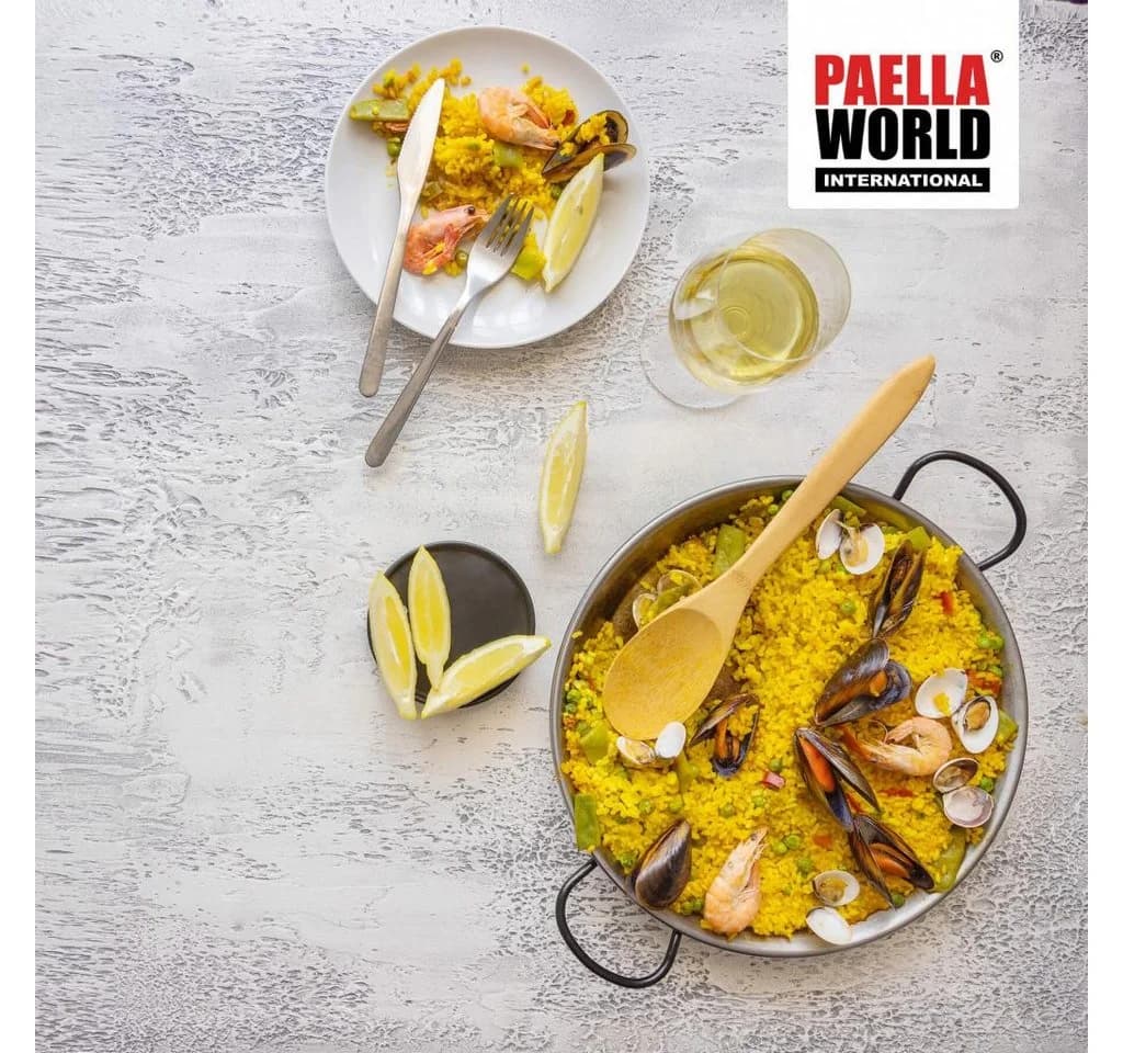 Paella World International Paellapfanne Stahl poliert mit Griffen