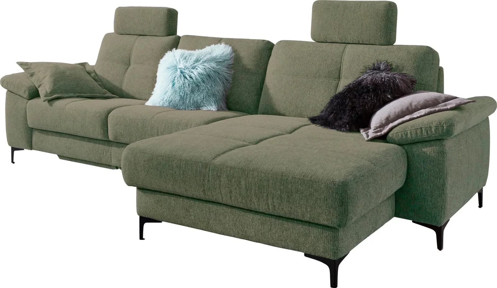 Ecksofa CARINA Burnaby L-Form Olivgrün mit Schlaffunktion