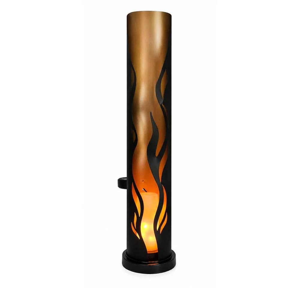 Harms Import LED Solarleuchte Stahl Schwarz Gold Feuer-Effekt Gelb IP44