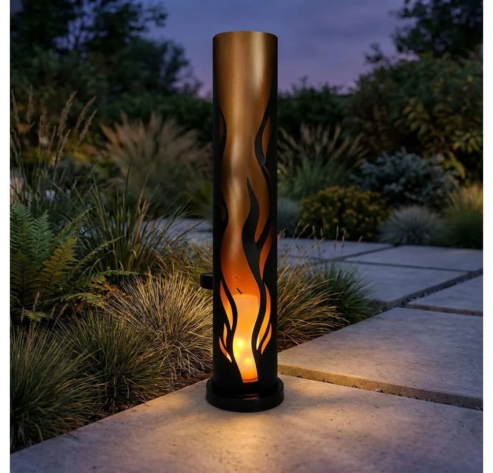 Harms Import LED Solarleuchte Stahl Schwarz Gold Feuer-Effekt Gelb IP44 - Bild 2