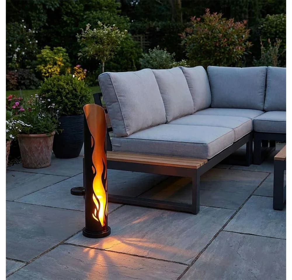 Harms Import LED Solarleuchte Stahl Schwarz Gold Feuer-Effekt Gelb IP44 - Bild 3