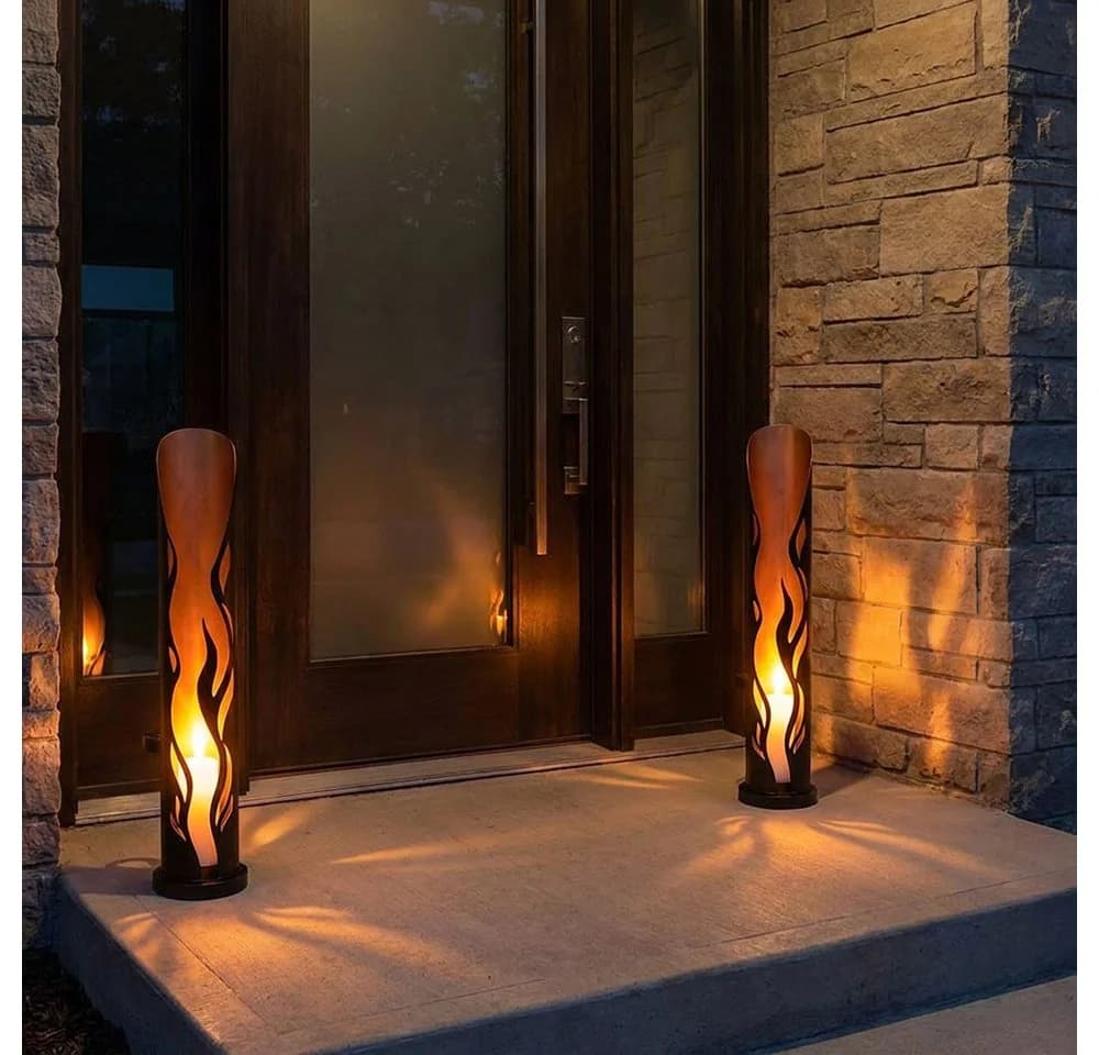 Harms Import LED Solarleuchte Stahl Schwarz Gold Feuer-Effekt Gelb IP44 - Bild 4
