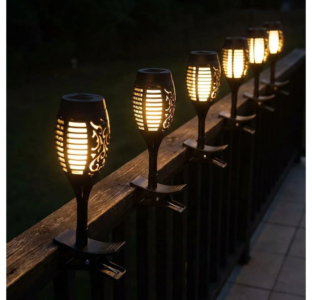 Harms Import LED Solarfackel Schwarz 6er Set mit Klemme