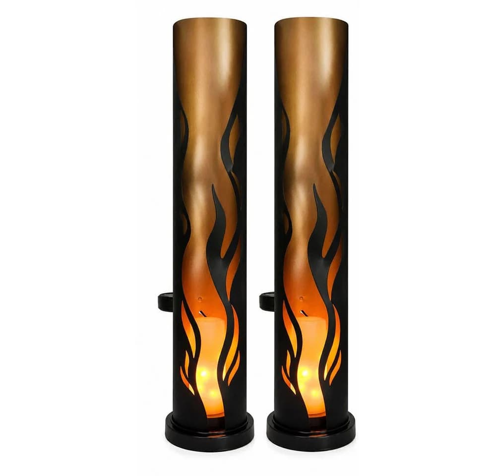 Harms Import Solarleuchte mit Feuer-Effekt Schwarz/Gold