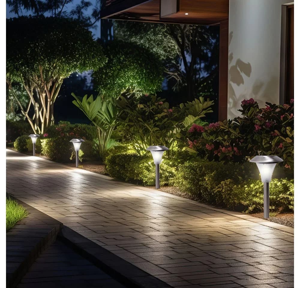 Harms Import LED Solar Gartenleuchte 4er Set Warmweiß Edelstahl