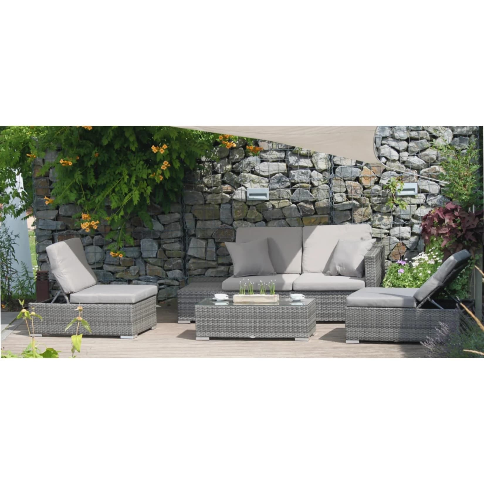 Garden Pleasure Gartenlounge-Set Alcudia Hellgrau Polyrattan