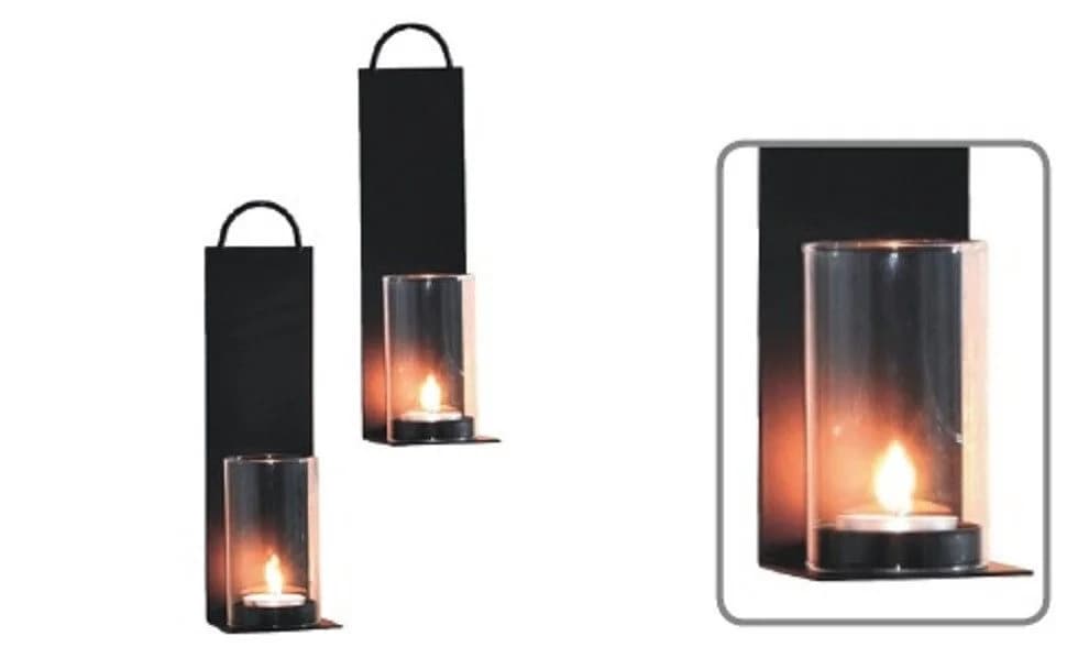Garden Pleasure Wandkerzenhalter 2er Set Schwarz Metall Glas - Bild 2