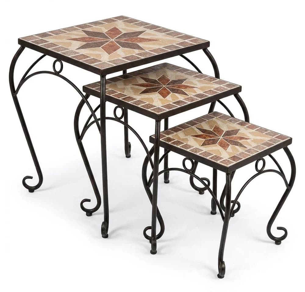 Harms Import Gartentisch Hocker 3er Set Schwarz Mosaikoptik - Bild 2