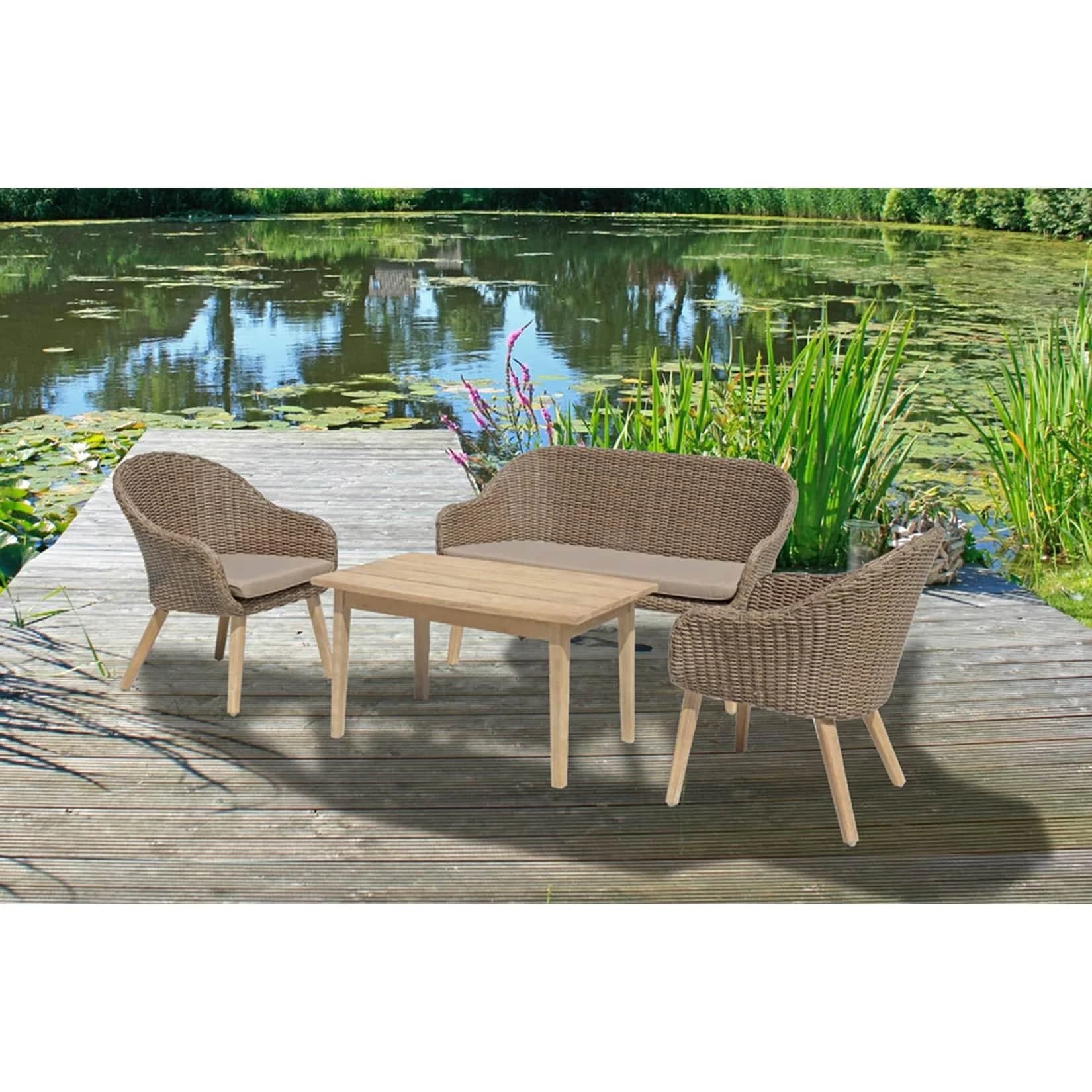 Gartenlounge-Set GARDEN PLEASURE PUEBLO 4-tlg. Beige Holzwerkstoff