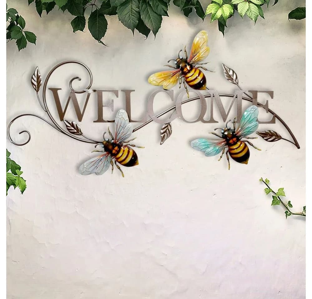 Harms Import Wanddeko Welcome Bienen Metall Bunt