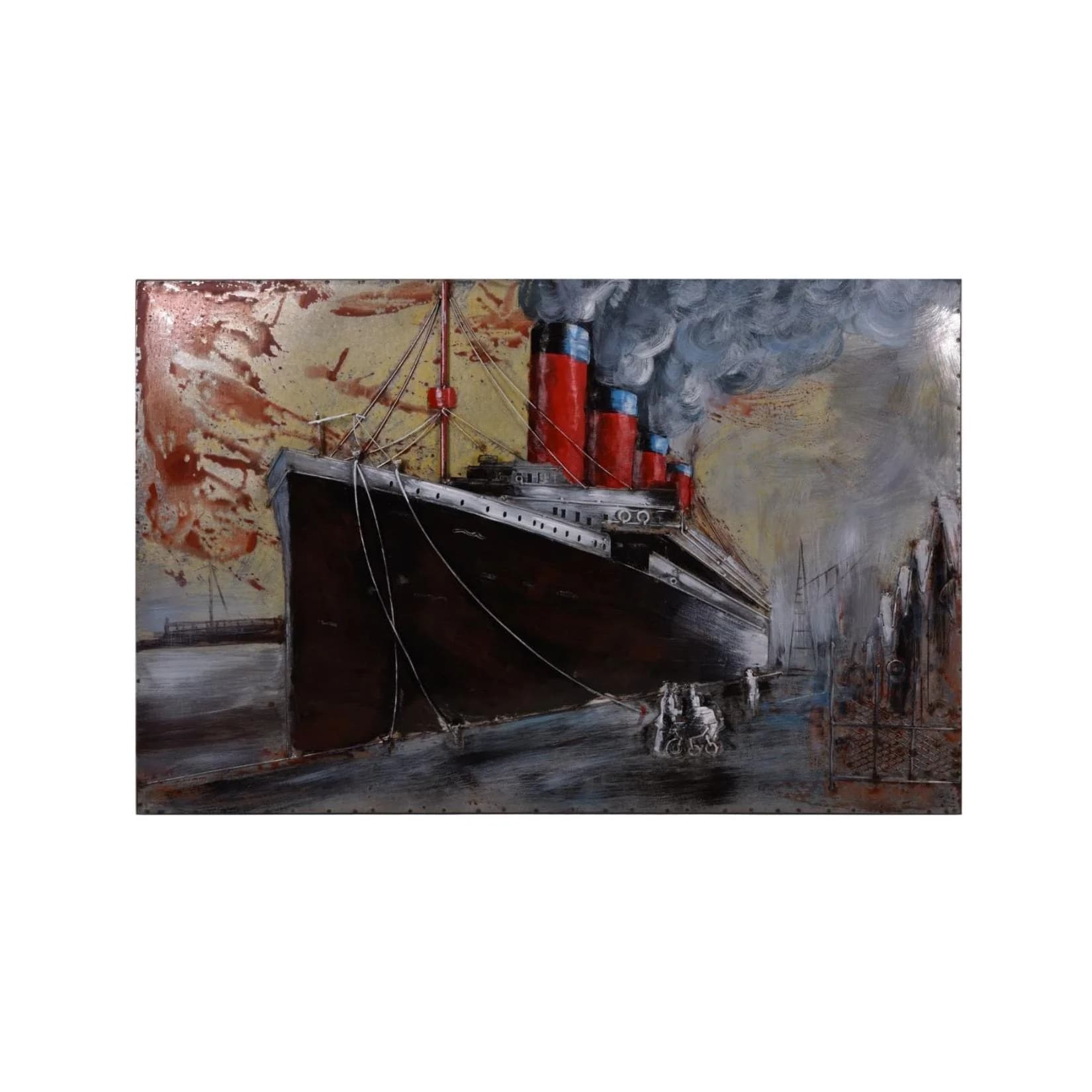Harms Import 3D Metallbild Schiff - Handbemaltes Stahlkunstwerk
