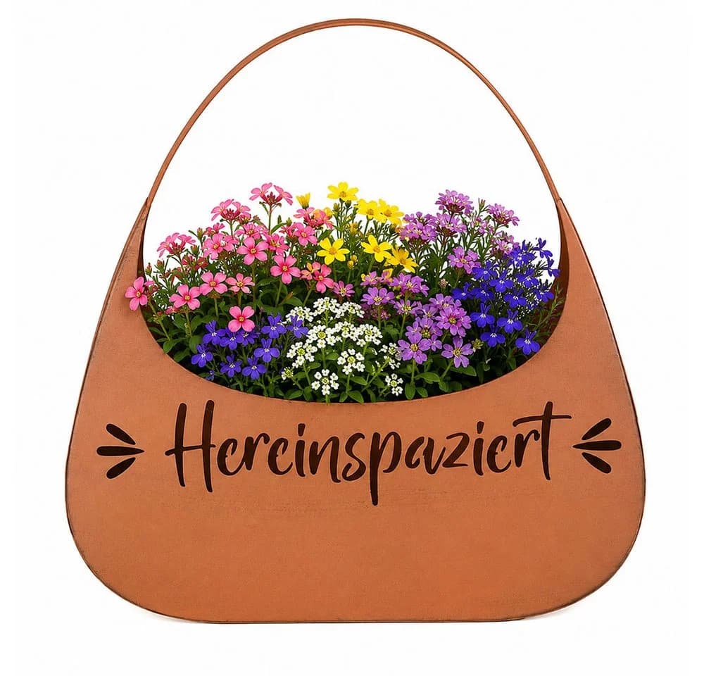 Harms Import Blumentasche Braun Rostoptik Eisen Wanddeko
