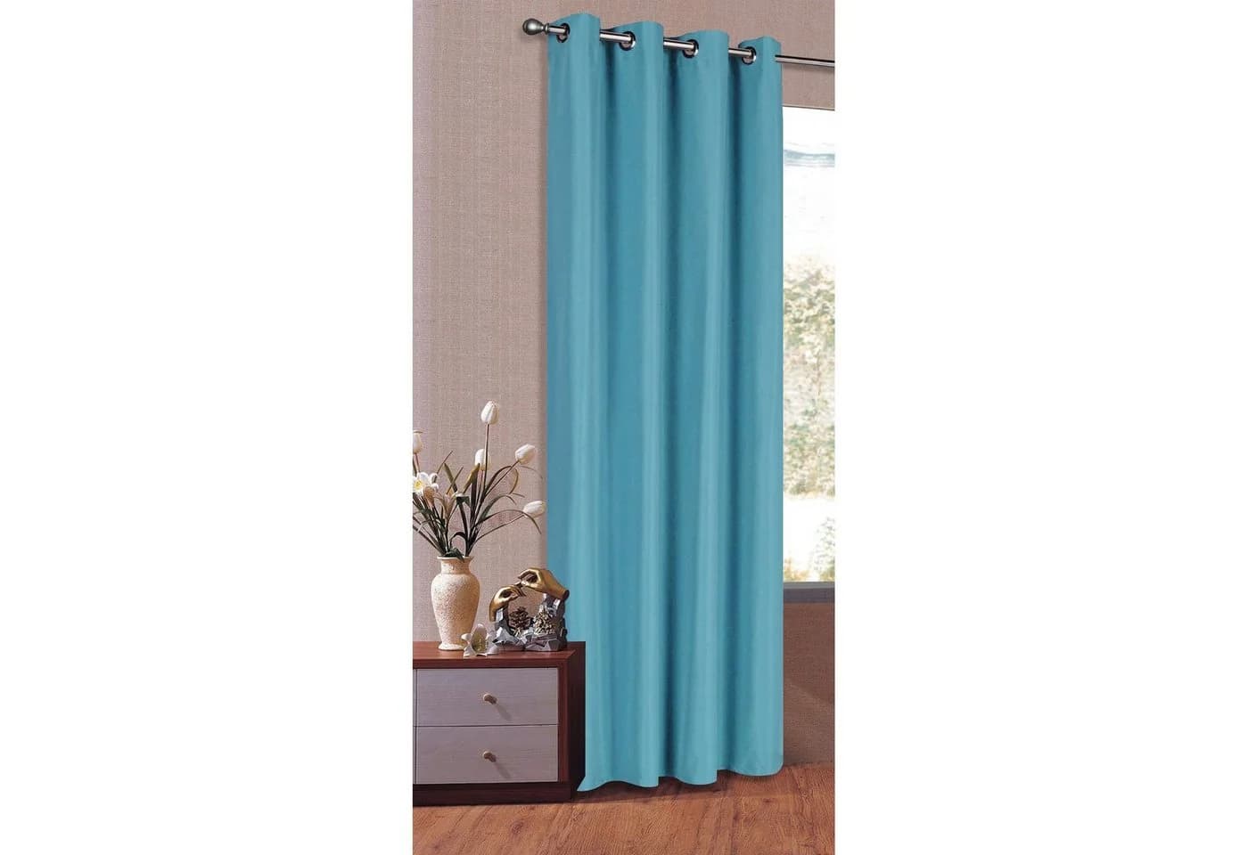 Gardinenbox Gardine, Ösen, blickdicht, Schal Matt unifarben Microsatin Micofaser-Gewebe 20405 Türkis - Bild 2