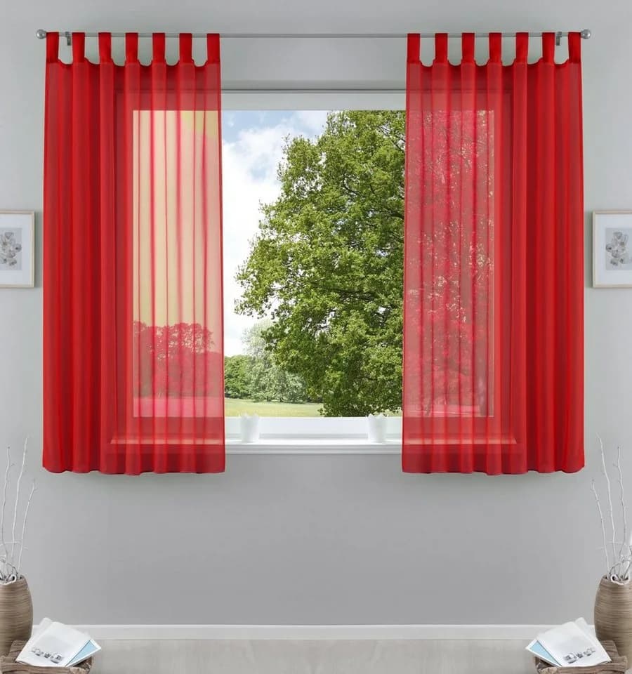 Gardinenbox Voile Gardine 2er Set Rot Transparent mit Schlaufen - Bild 2
