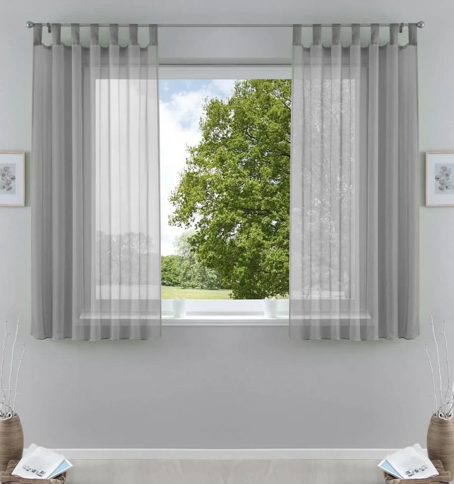 Gardinenbox Voile Gardine 2er Set Grau Transparent mit Schlaufen - Bild 2
