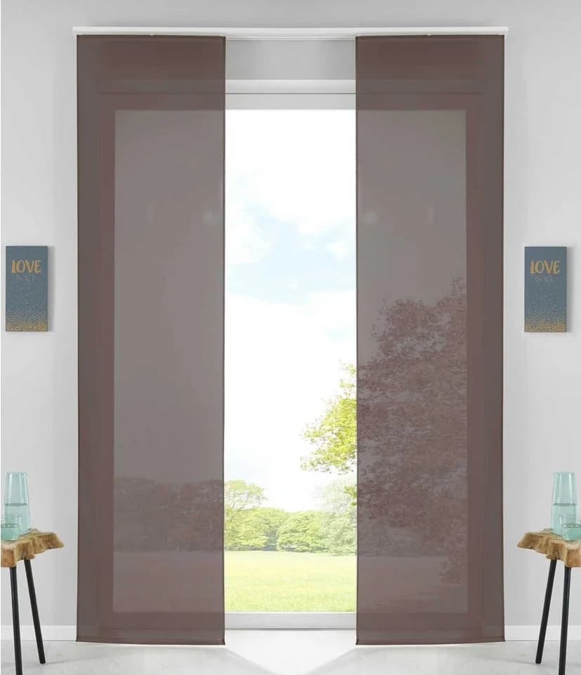 Gardinenbox Schiebegardine 2er Set Braun Transparent Voile mit Paneelwagen - Bild 2