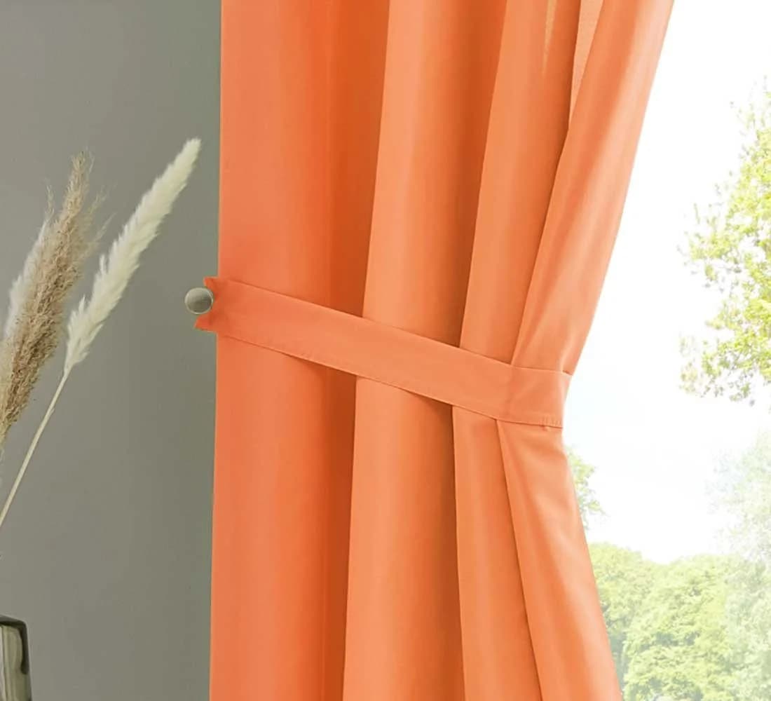 Gardinenbox Vorhang 2er Set Orange Microsatin blickdicht mit Schlaufen