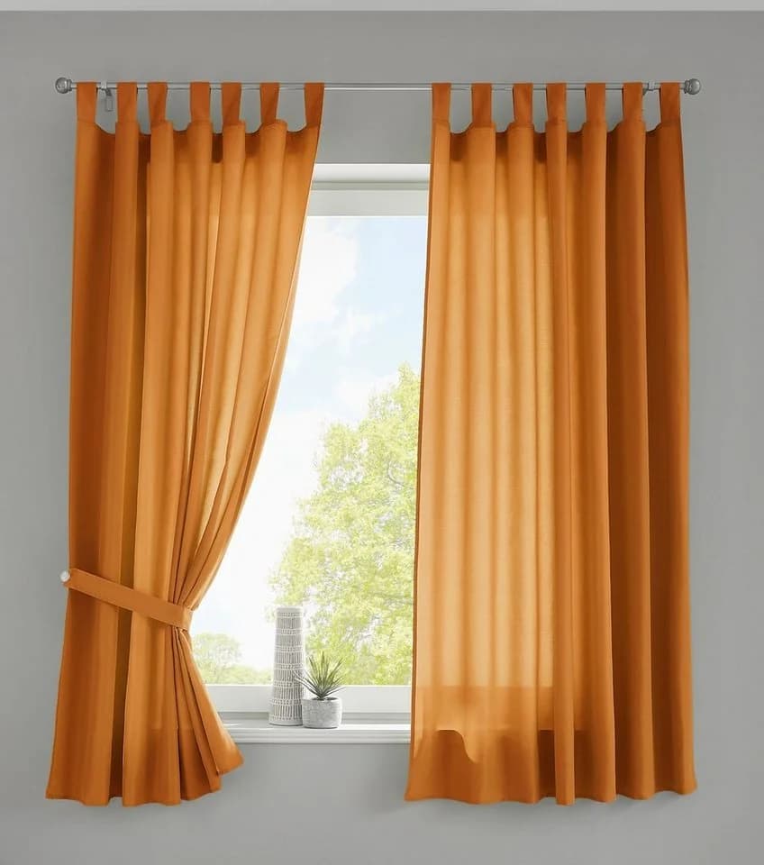 Gardinenbox Vorhang 2er Set Orange Microsatin blickdicht mit Schlaufen - Bild 2
