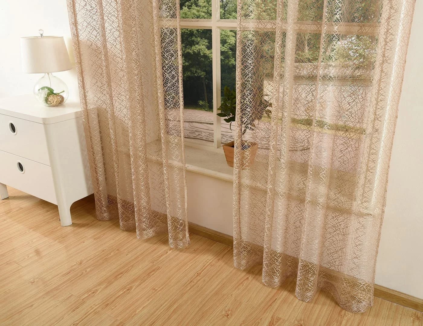 Gardinenbox Netzvorhang Taupe 2 St. Polyester Ösen - Bild 4