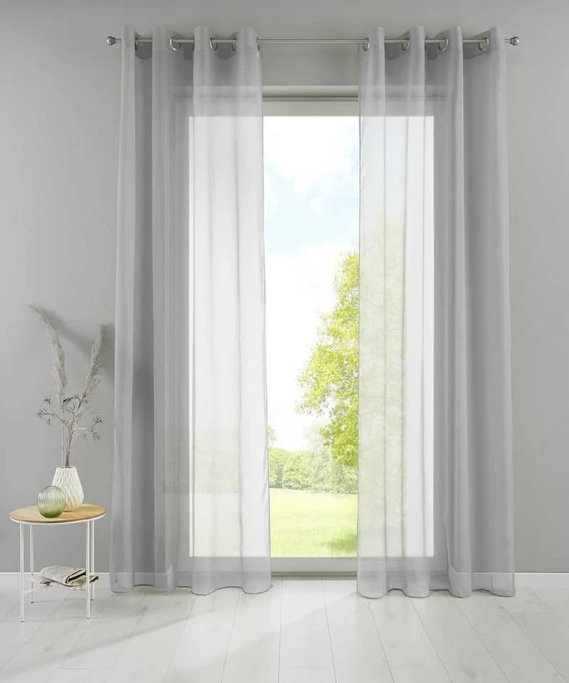 Gardinenbox Gardine Basel 2er Set Grau Transparent Voile Ösen - Bild 2