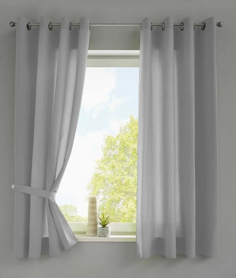 Gardinenbox Vorhang 2er Set Grau Microsatin Ösen Blickdicht - Bild 2