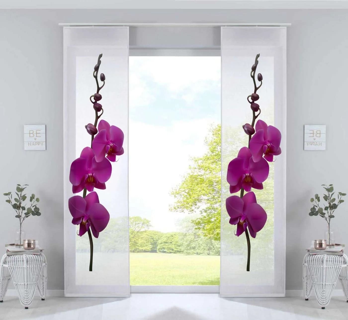 Gardinenbox Schiebegardine 2er Set Orchidee Lila Klettband