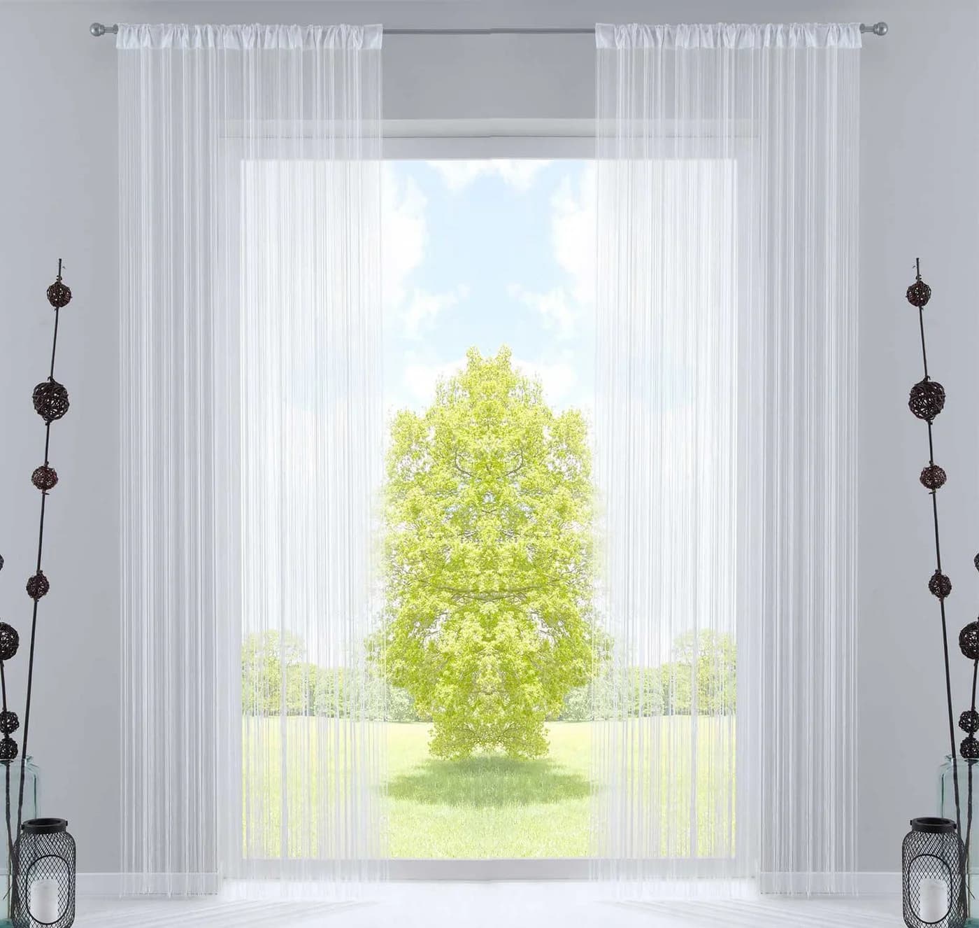 Gardinenbox Fadenvorhang 2 Stk Weiß Transparent Polyester - Bild 2
