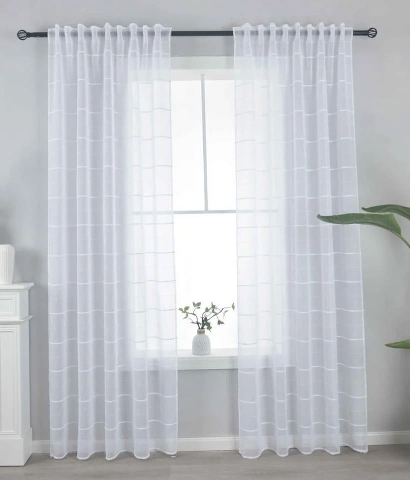 Gardinenbox Gardine Set 2 St Transparent Polyester Leinenoptik - Bild 2