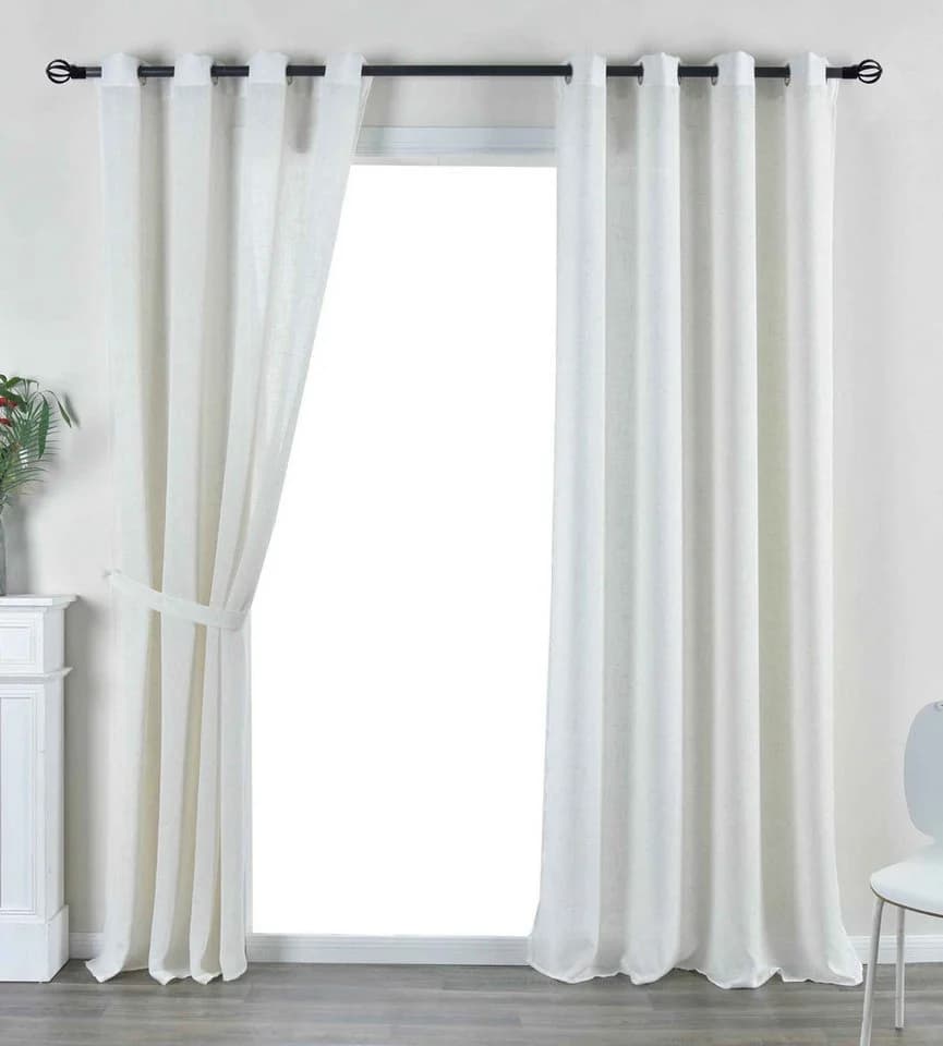 Gardinenbox Verdunkelungsvorhang 2er Set Beige Leinenstruktur Ösen - Bild 2