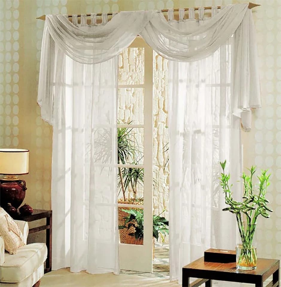 Gardinenbox Voile Gardinen Set 3-tlg. Creme Transparent mit Schlaufen