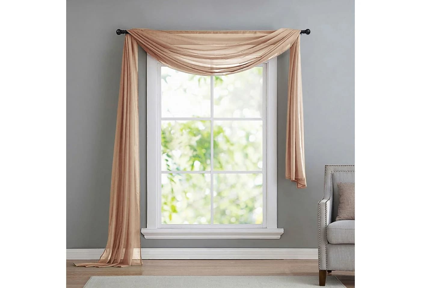 Gardinenbox Freihanddeko Voile Transparent Sand 140x600cm - Bild 2