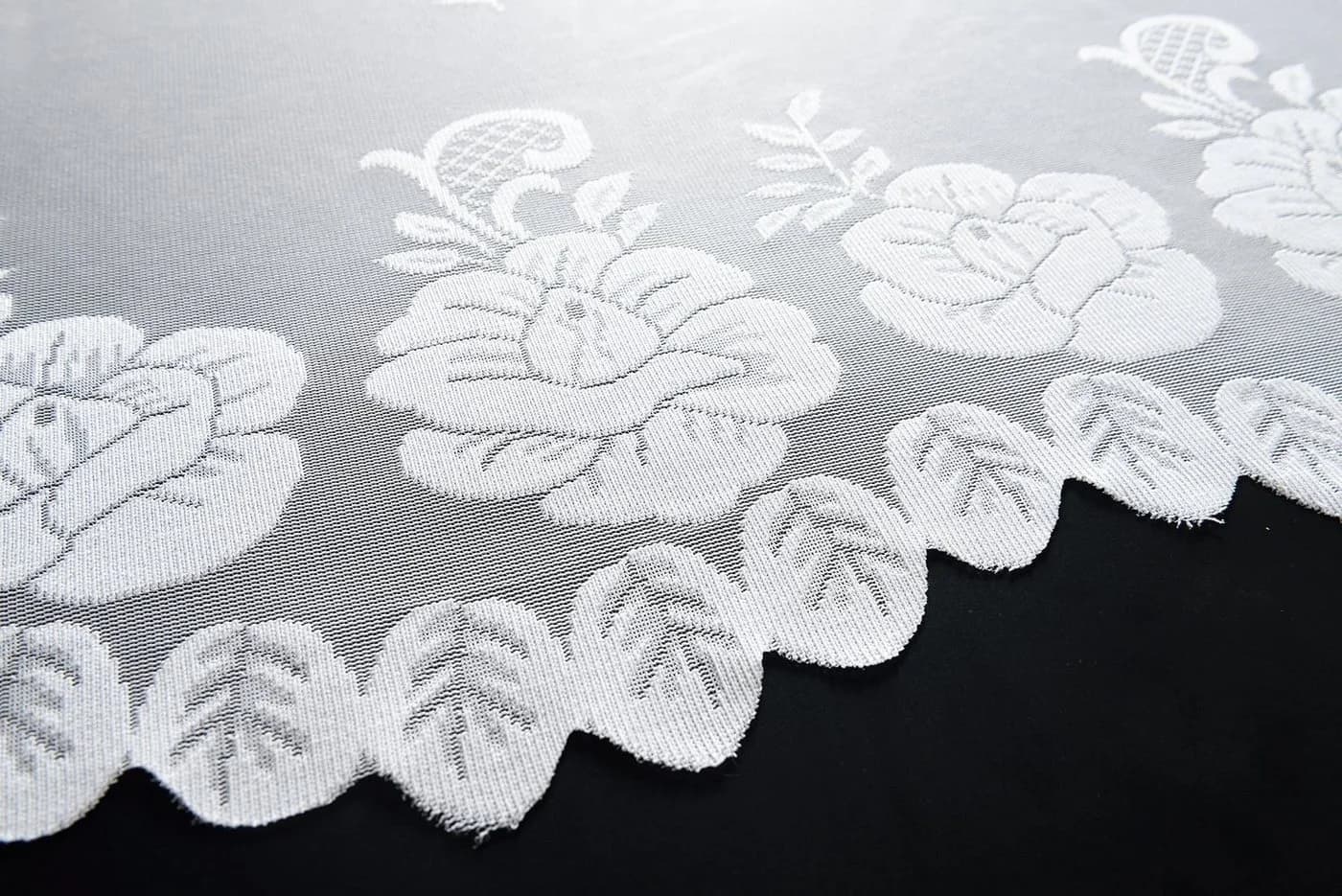 Gardinenbox Bogenstore Weiß Jacquard Blumenmuster Kräuselband - Bild 3